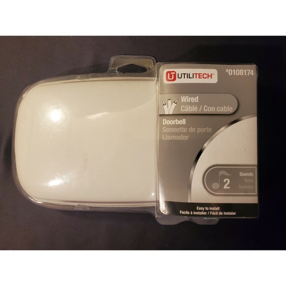 Utilitech Hard Wired Doorbell (0108174): 2 Melodies, White - NEW - Picture 1 of 3